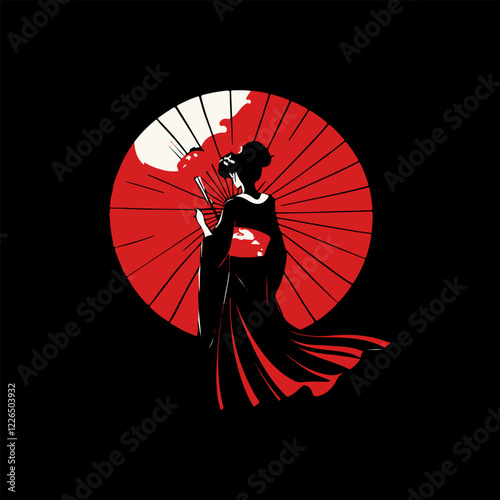 graceful geisha vector logo design illustration simple japan woman