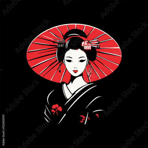 graceful geisha vector logo design illustration simple japan woman