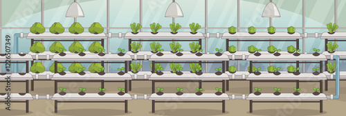 Cute and nice design of Hydroponic farm with furniture and interior objects vector design