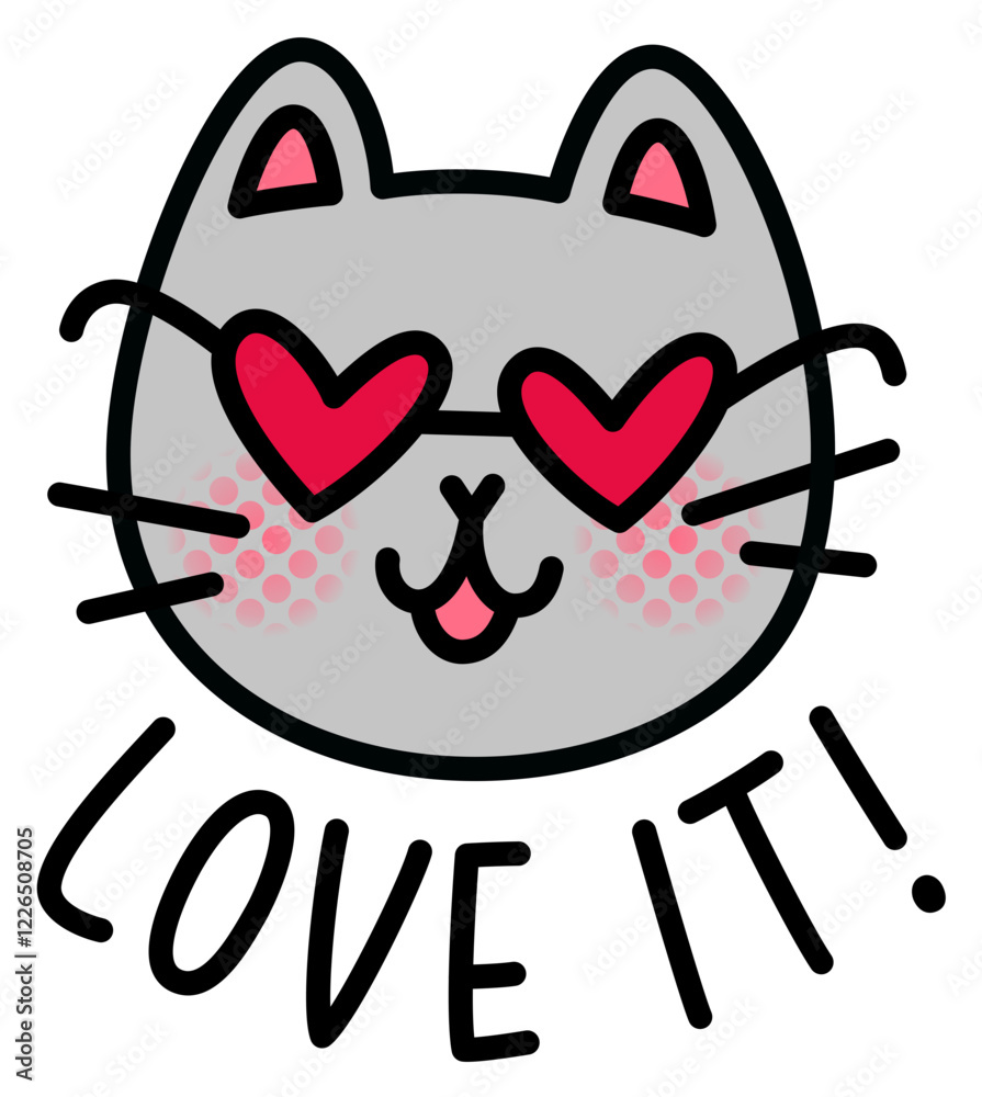 Sticker with cat in heart-shape glasses text love it! Sticker with cat in heart-shape glasses text love it!