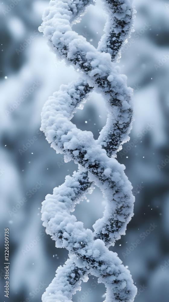 Snowy DNA helix, winter background, science Snowy DNA helix, winter background, science