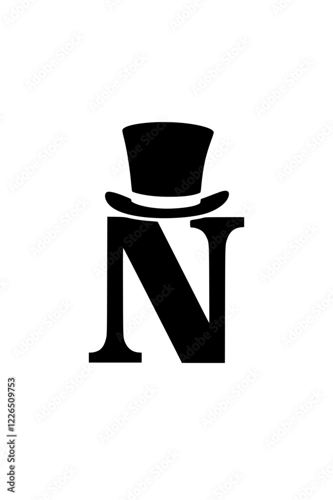 Letter N with Elegant Top Hat Design , Black and white artistic design featuring the letter N adorned with a stylish top hat, symbolizing sophistication, class, and vintage charm.
Letter N with Elegant Top Hat Design , Black and white artistic design featuring the letter N adorned with a stylish top hat, symbolizing sophistication, class, and vintage charm.