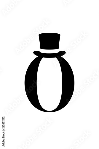 Letter O with Elegant Top Hat Design, Black and white artistic representation of the letter O adorned with a stylish top hat, symbolizing sophistication, class, and vintage charm.  
  
