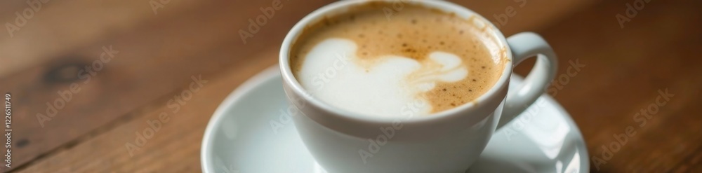 White cup and a small glass of cold milk inside, cold, coffee White cup and a small glass of cold milk inside, cold, coffee