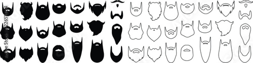 Beards Black silhouette icon in flat line set. Symbol of man beard Vector for apps or website beards for men face isolated on transparent background Hipster or retro gentleman with long curly beard