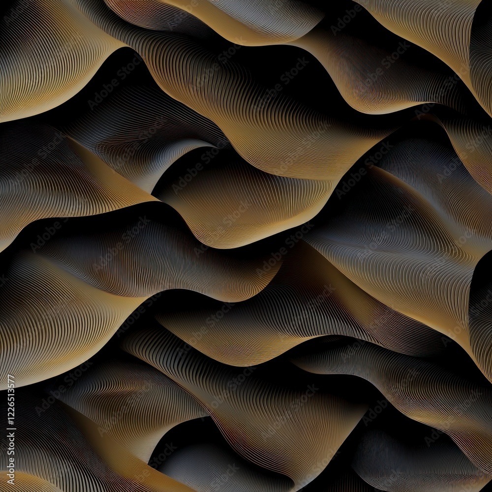 Naklejka premium Abstract Gold Brown Wavy Seamless Pattern Background Texture