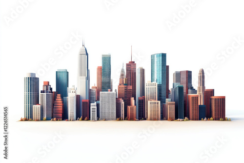 Cityscape featuring towering skyscrapers and modern buildings rising against a backdrop of clear blue sky, creating a striking urban skyline. photo