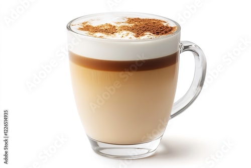 A sleek front view of a frothy vanilla latte isolated on white background.  Generative Ai