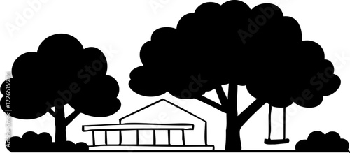hand drawn cartoon of house with garden illustration.