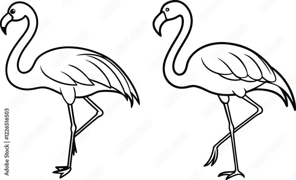 Obraz premium Line Art flamingo standing gracefully on one leg.