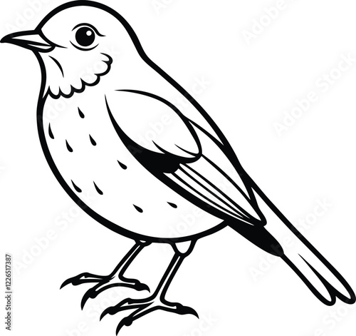 A round bodied robin perched with a tilted head.