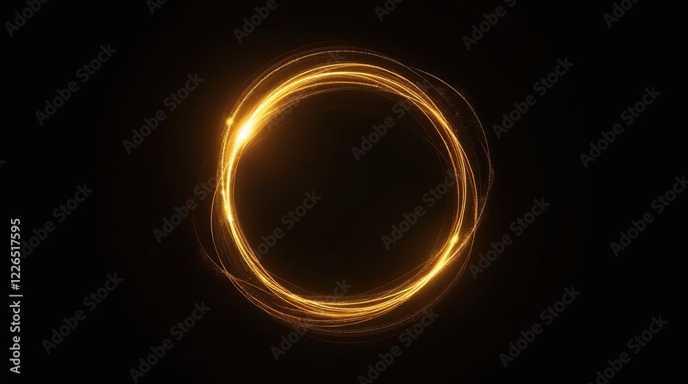 Golden circle. Abstract modern design with lighting effect on black background. Golden circle. Abstract modern design with lighting effect on black background.