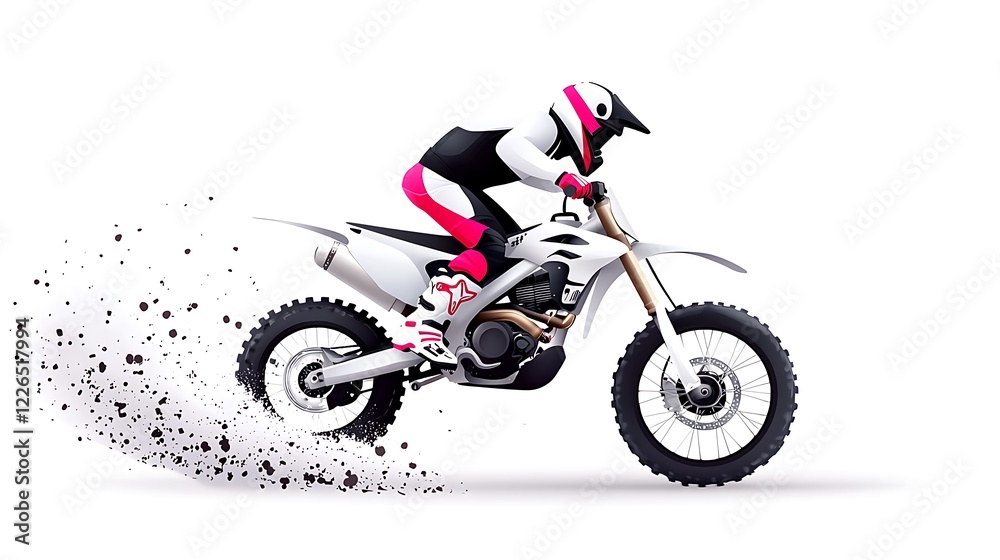 Motocross rider in action, dirt bike speeding, dynamic movement, dust trail. Motocross rider in action, dirt bike speeding, dynamic movement, dust trail.