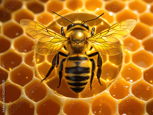 queen honeybee on honeycomb