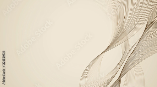 An abstract background featuring flowing, curved lines in a subtle gradient of light beige and brown tones.
