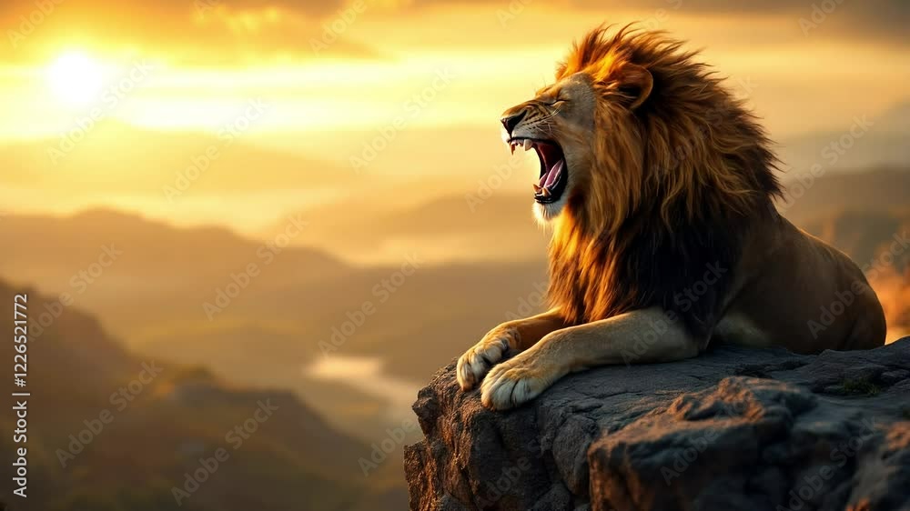 Majestic Lion Roaring at Sunset African Safari Wildlife