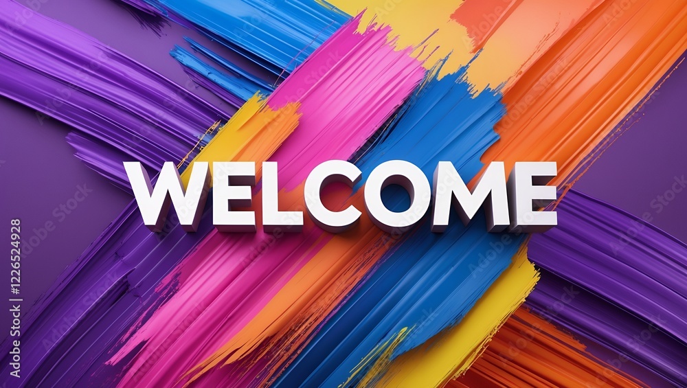 custom made wallpaper toronto digitalColorful Welcome Sign, A vibrant and colorful "WELCOME" sign with artistic brushstrokes in the background. This image is perfect for welcoming guests, visitors, or customers to your space