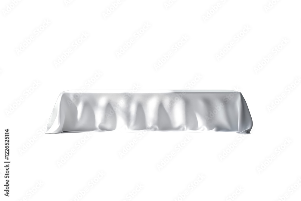 A long rectangular table covered with a white fabric on an isola A long rectangular table covered with a white fabric on an isola