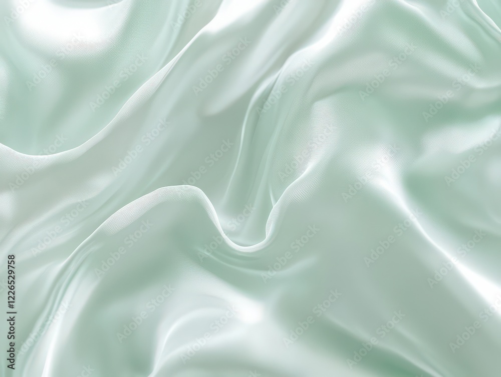 Fototapeta premium Flowing pastel seafoam satin fabric textiles showcase elegant design soft tones close-up view
