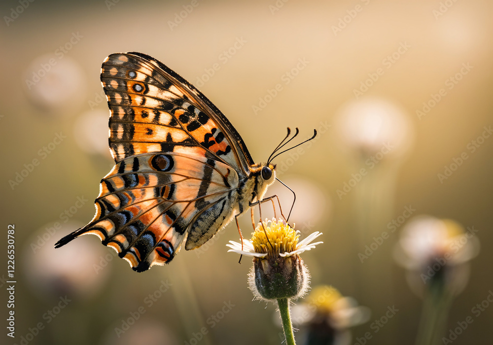 Fototapeta premium butterfly sitting on a flower, the charm of spring, the awakening of nature . Generative AI