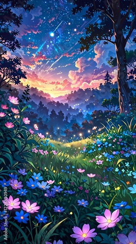 sunset in the forest