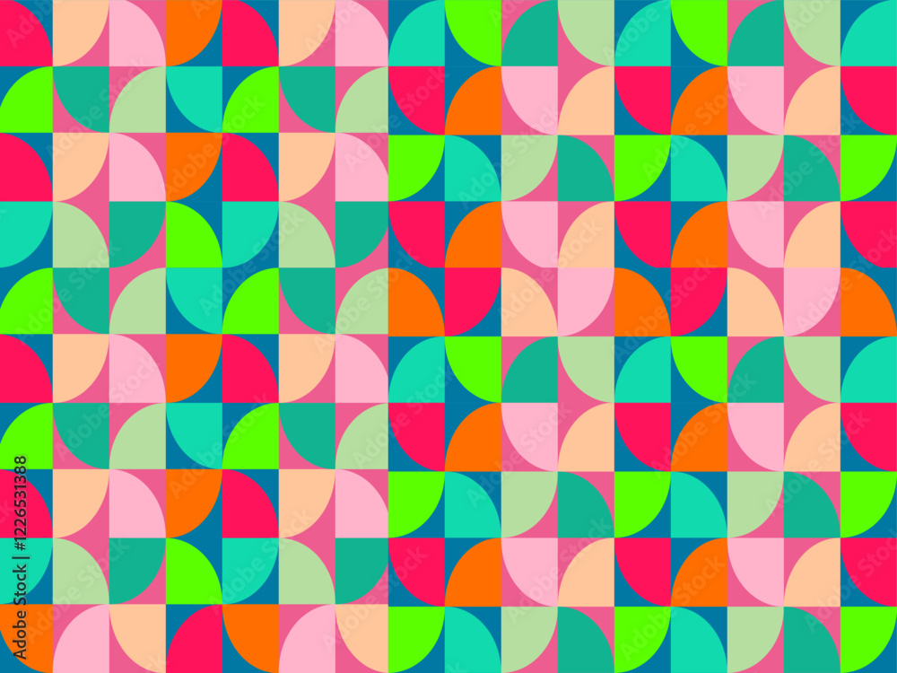Colorful seamless geometric pattern with triangles and squares, seamless fabric, drapes, vintage fabric Colorful seamless geometric pattern with triangles and squares, seamless fabric, drapes, vintage fabric