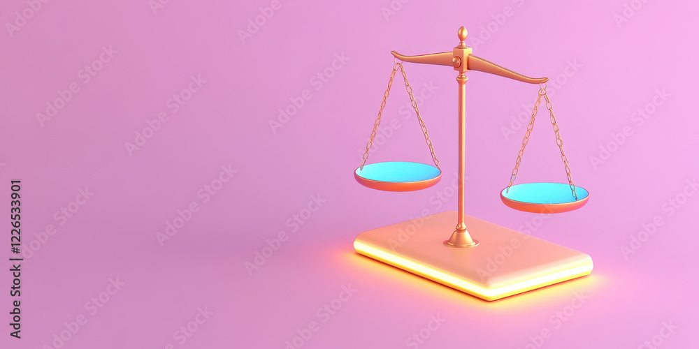 glowing scale symbolizing balance and justice on pink background glowing scale symbolizing balance and justice on pink background