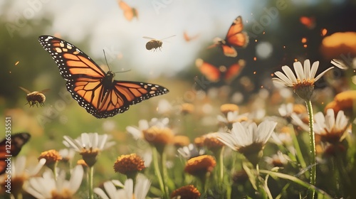 Butterflies in blooming garden photo