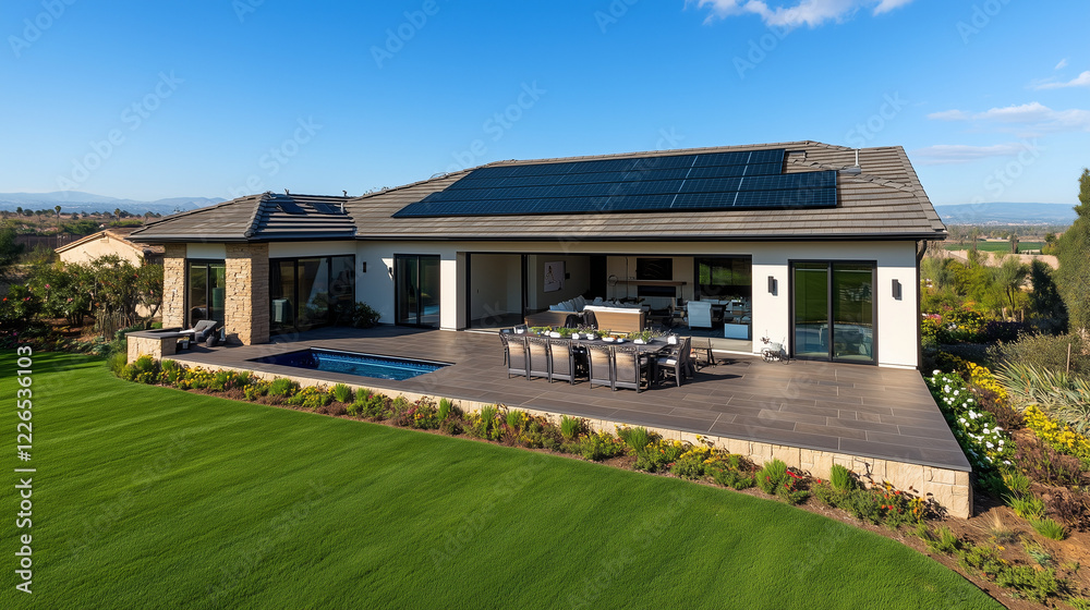 Stylish solar-powered home with a sleek design and eco-friendly features Stylish solar-powered home with a sleek design and eco-friendly features