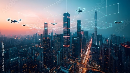 Wallpaper Mural Futuristic drone-city skyscrapers Torontodigital.ca