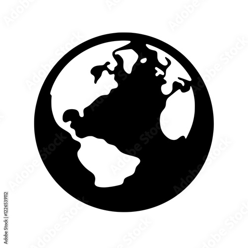 Global Icon: A simple, bold graphic illustration of the Earth, rendered in black and white, symbolizes international connection, globalization, and worldwide reach. 