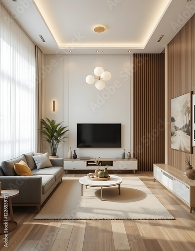 Modern minimalist living room interior design features
