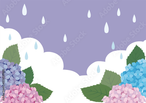 夏　梅雨　アジサイ　あじさい　紫陽花　フレーム　テンプレート　デザイン　背景　ベクターイラスト素材