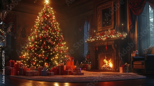 Celebration of christmas cozy tree display and holiday decor