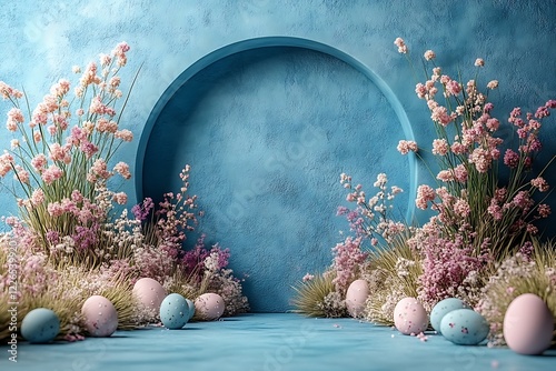 Easter eggs podium, Easter day with geometry platform for product.