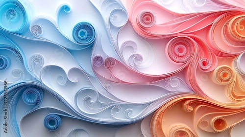 3D quilling art of pastel swirls on a white background