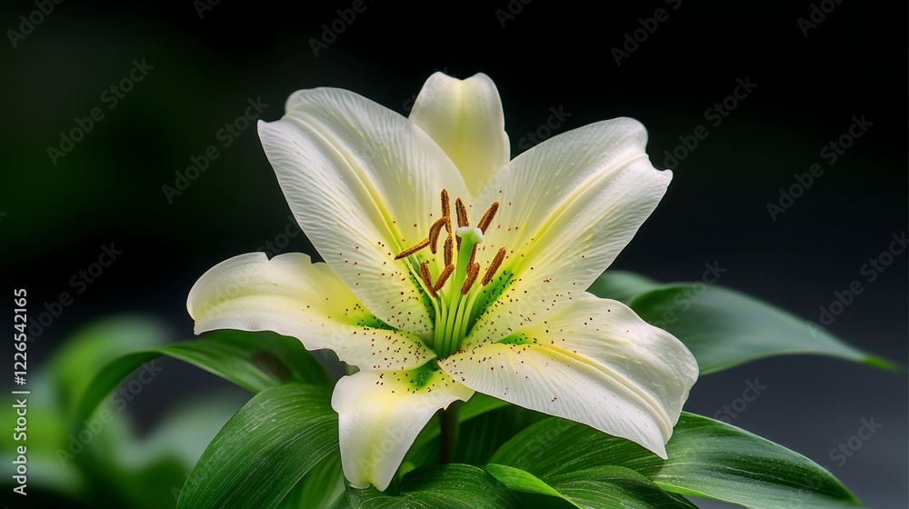Fototapeta premium Elegant White Lily Flower Bloom Closeup Photography