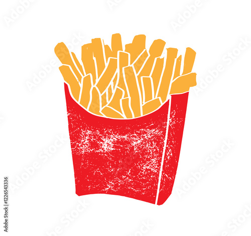 French fries set. Potato sticks textured on white. Vector illustration for fast food snack, street food