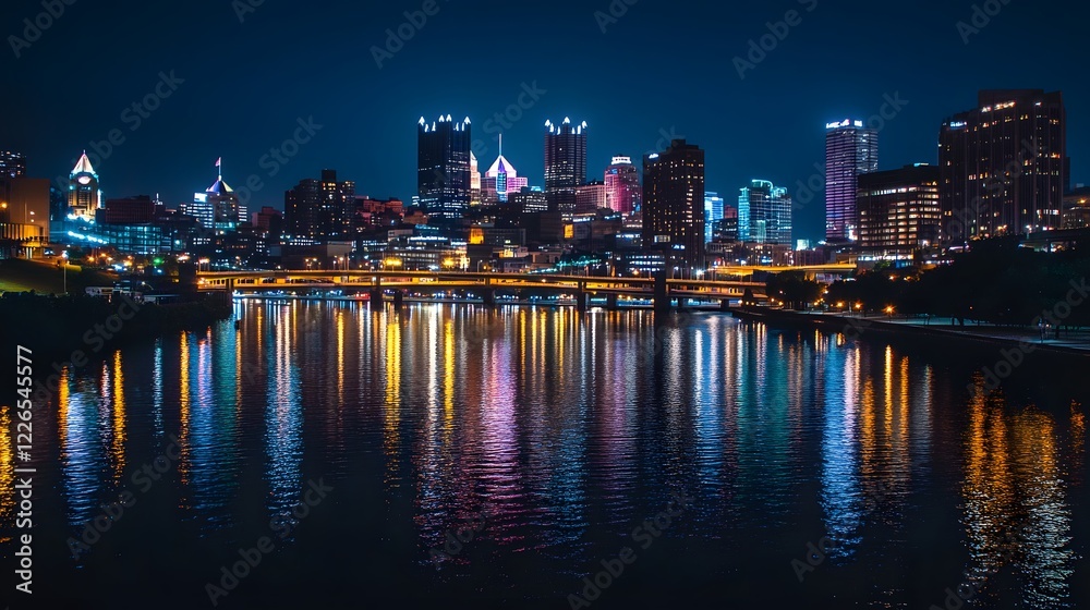 Fototapeta premium Pittsburgh night skyline view
