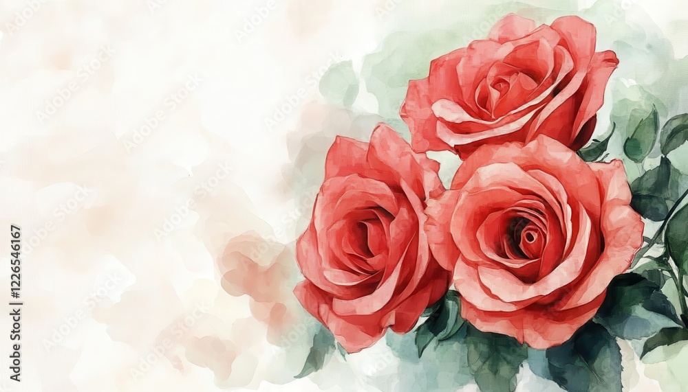 Obraz premium Watercolor Painting of Three Delicate Pink and Red Roses