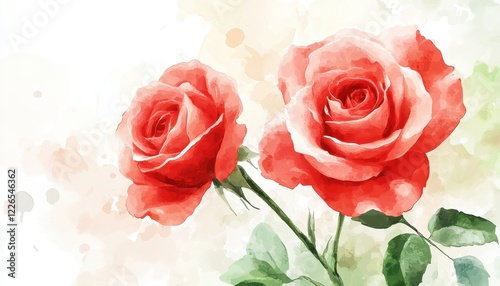 Watercolor Painting of Two Red Roses