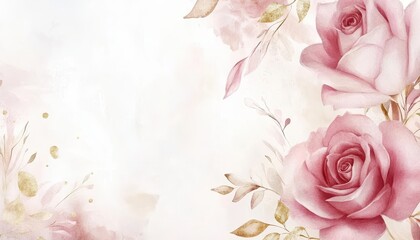 Watercolor Pink Roses with Gold Accents Elegant Floral Background