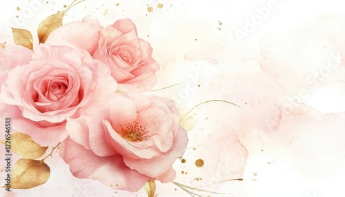 Watercolor Pink Roses with Delicate Gold Accents