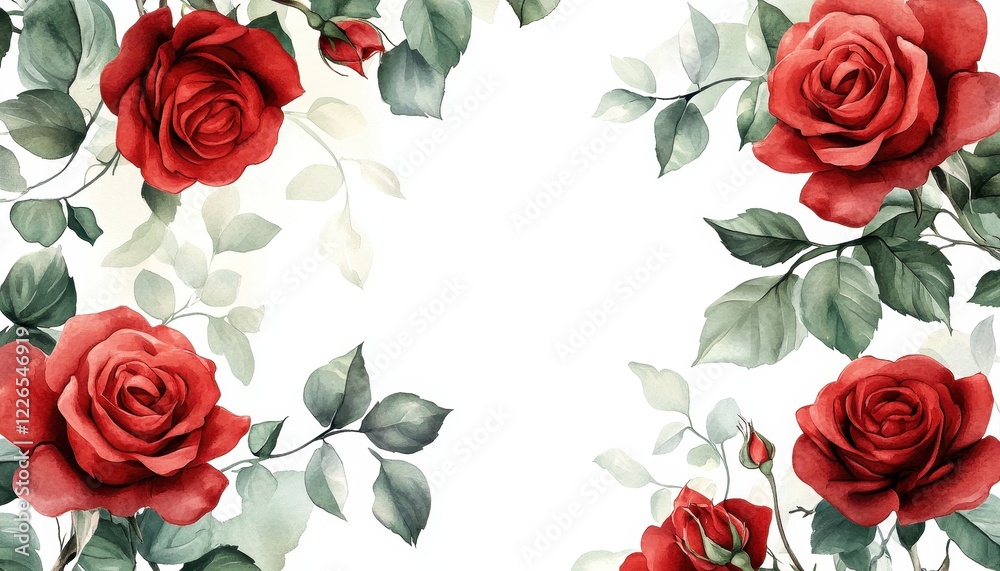 Naklejka premium Watercolor Red Roses Floral Frame Border Design