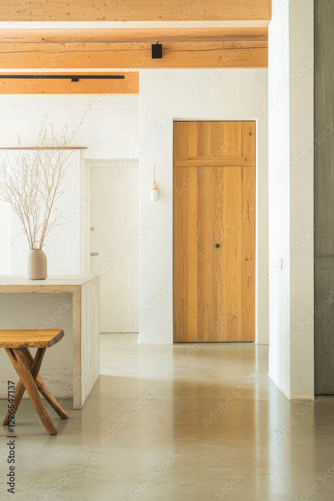 Fototapeta premium Modern interior design showcasing minimalist concepts and natural materials in a spacious home