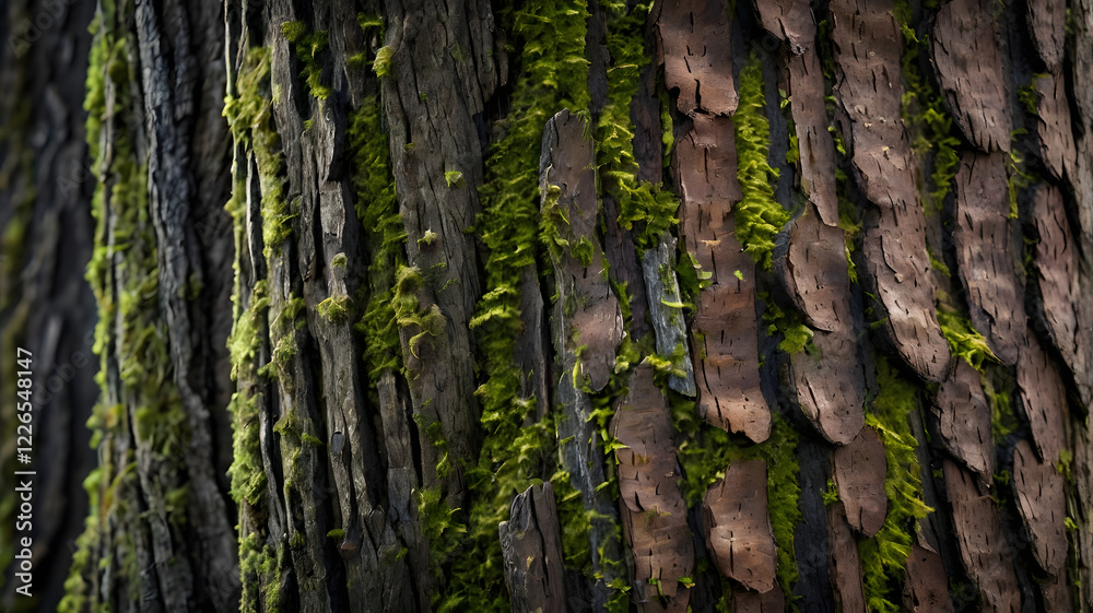 Textured tree bark with moss growing on it Textured tree bark with moss growing on it