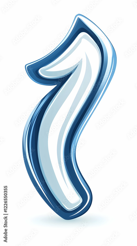 Blue stylized number one, upward motion, white background, website design element