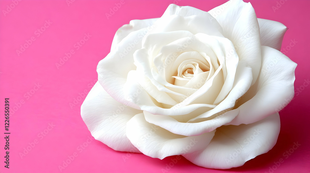 Fototapeta premium Pink backdrop white rose bloom close-up
