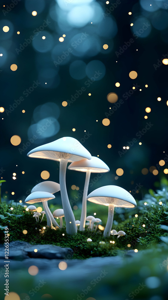 Glowing mushrooms in enchanted forest at night, magical fantasy background, ideal for fairytale stories or game design Glowing mushrooms in enchanted forest at night, magical fantasy background, ideal for fairytale stories or game design