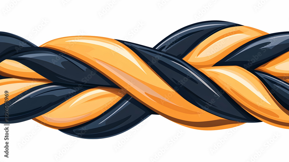 Intertwined black and orange ropes, seamless pattern, white background, design element Intertwined black and orange ropes, seamless pattern, white background, design element